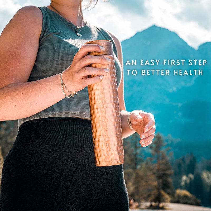 Kosdeg Copper Water Bottle - 34oz Hammered Vintage Modern Design - A Handcrafted Ayurvedic Pure Copper Vessel For Drinking - Drink More Water, Lower Your Sugar Intake And Enjoy The Health Benefits - Image 2